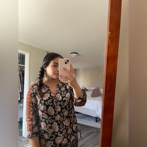 Double Patterned Three Quarter Sleeve Blouse